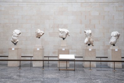Parthenon sculptures of Ancient Greece, fragments of which are collectively known as the Elgin Marbles, at the British Museum on August 24, 2022, in London. The Elgin Marbles are considered stolen goods by Greece, and has regularly demanded their return, while the Acropolis Museum, which houses the remaining sculptures, keeps an empty space for them within its current display. The British museum counters this, claiming that the sculptures were legally acquired by Lord Elgin following an agreement with Ottoman leaders. The British Museum is a public museum dedicated to human history, art and culture located in the Bloomsbury area of London. It has a permanent collection of 8 million works and is among the largest and most comprehensive collection, which documents the story of human culture from its beginnings to the present. (Photo Mike Kemp/In Pictures via Getty Images)