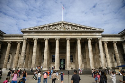 LONDON, ENGLAND - AUGUST 23: The exterior of the British Museum on August 23, 2023, in London, England. British Museum officials launched an investigation into the theft of artefacts after discovering that stolen items, comprising gold jewelry, semiprecious stones, and glass valued at up to £50,000, were being offered on eBay for as little as £40.  (Photo Leon Neal/Getty Images)
