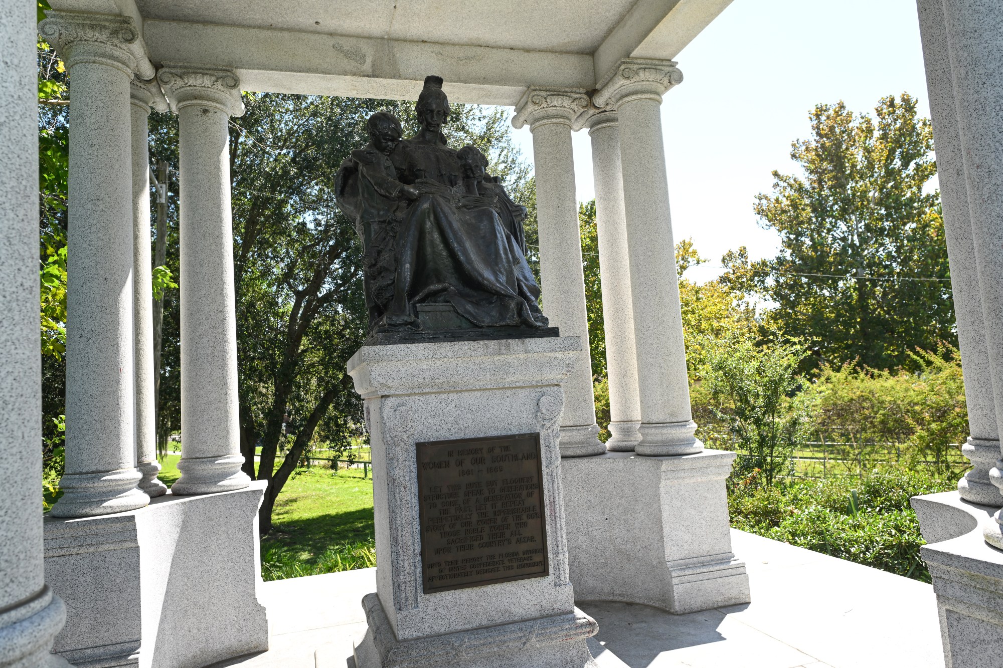 JACKSONVILLE, FL- FILE PHOTO FROM SEPTEMBER 23:  A statue to commemorate women of the confederacy is displayed at Springfield Park ( formerly known at Confederate Park) on Saturday, September 23, 2023 in Jacksonville, Florida. Some Jacksonville residents are still in a state of healing after a white gunman killed three Black people at a Dollar General store during a racially motivated attack last month. The victims were Angela Carr, Jerrald Gallion and AJ Laguerre Jr. (Photo by Joshua Lott/The Washington Post via Getty Images)