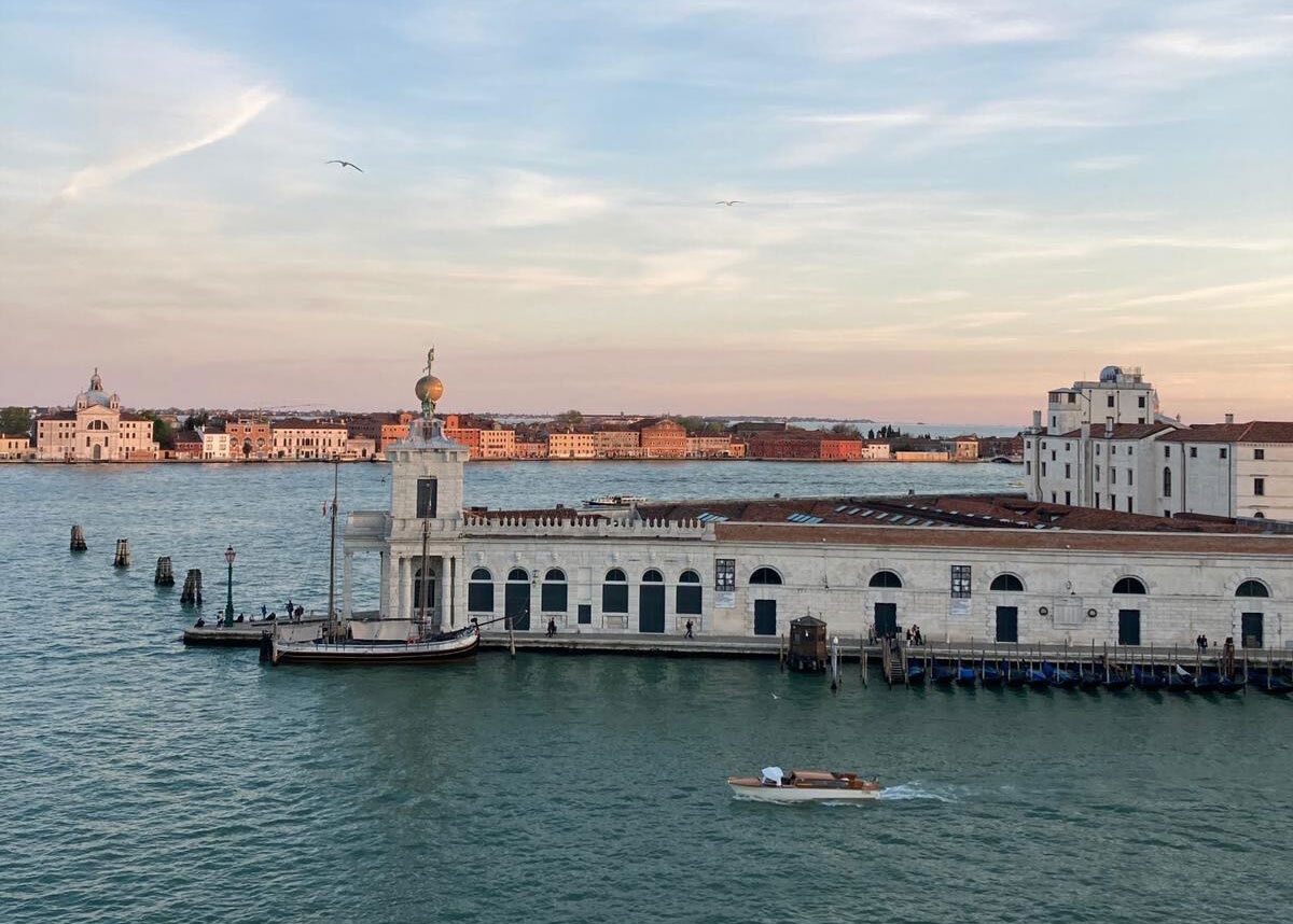 View of the Venice lagoon in the late afternoon.